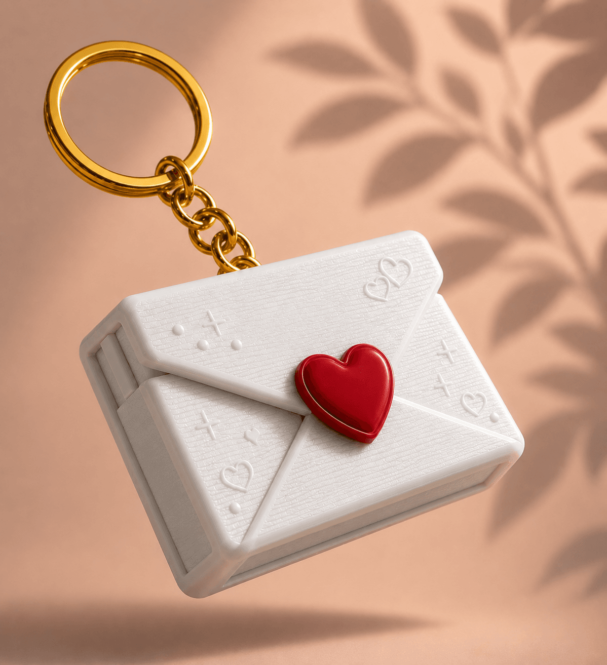Chaveiro Carta Eterna em formato de envelope com coracao vermelho